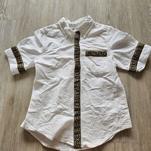 BEAMS BOY White Short Sleeve Button Down Embroidered Hem Design Cotton